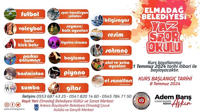 Elmadağ Belediyesi'nden Ücretsiz Yaz Spor Okulu ve Kültür Kursları Başladı