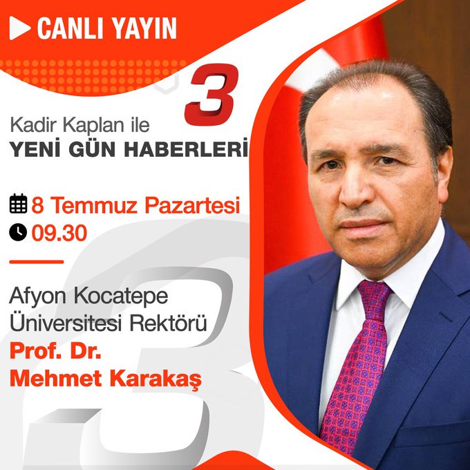 Prof. Dr. Mehmet Karakaş, Kanal 3'te Yeni Gün Haberleri programına katılacak