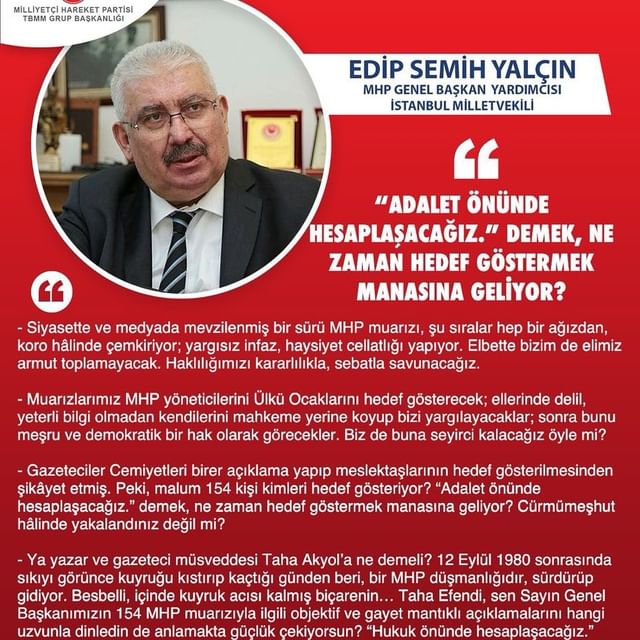 MHP Genel Başkan Yardımcısı Prof. Dr. E. Semih Yalçın'dan Adalet Vurgusu