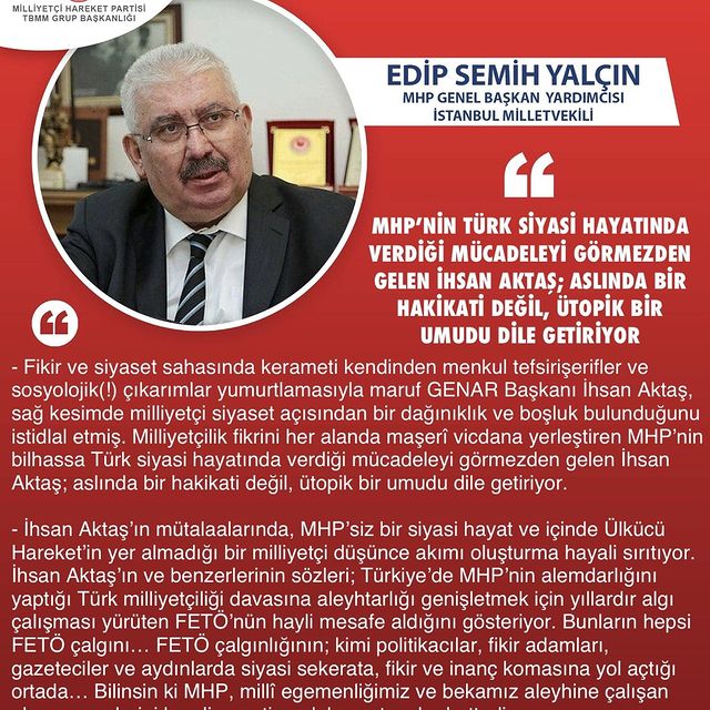 MHP Genel Başkan Yardımcısı Prof. Dr. E. Semih Yalçın: 