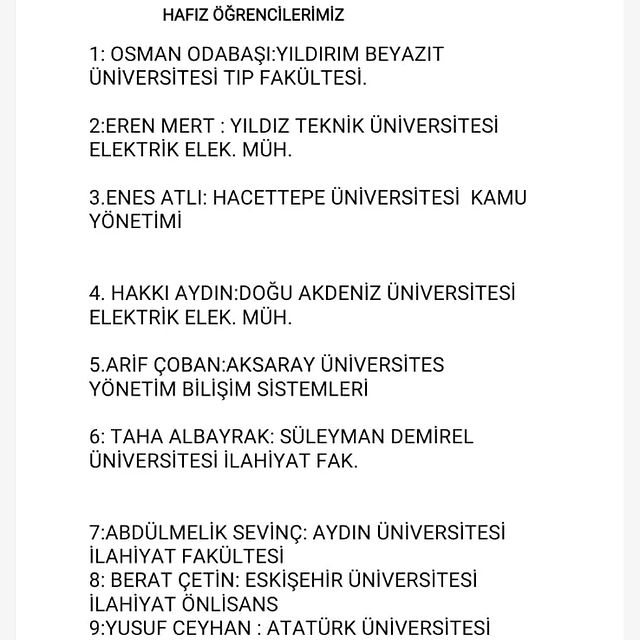 Polatlı'da Hafızlık Yapan Öğrenciler Üniversite Başarısıyla Gurur Verdi