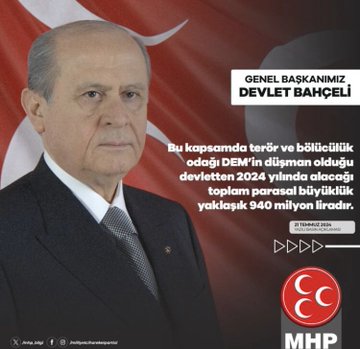 MHP Lideri Bahçeli: Terörle Mücadele İçin 2024 Yılında 940 Milyon TL Ayrıldı