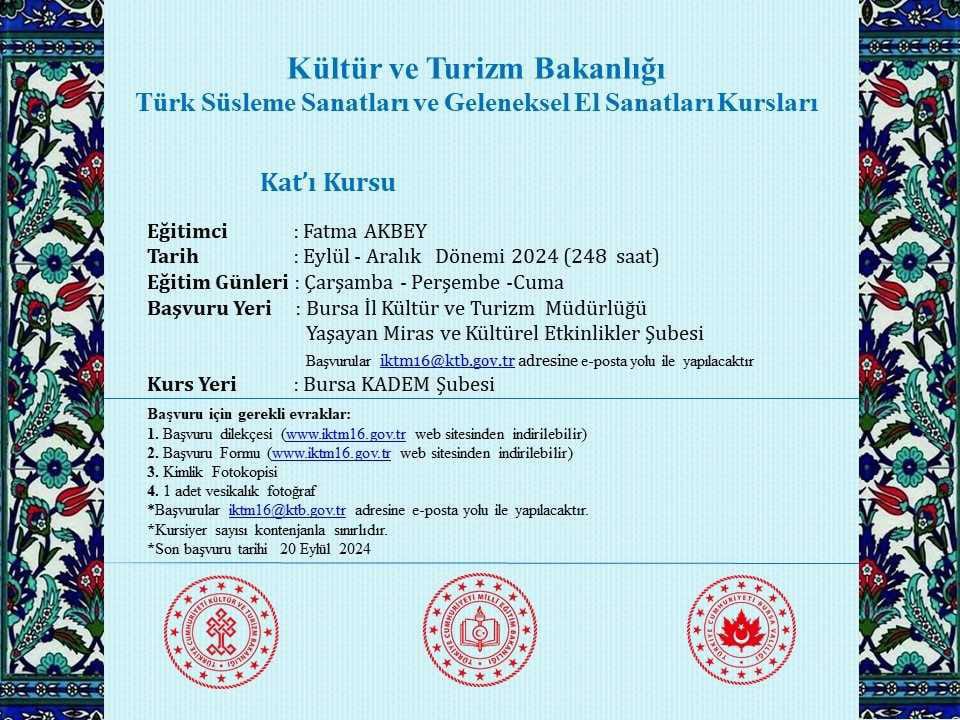 Yaygın Kültürel Eğitim Faaliyetleri Kapsamında Kat’ı Kursu Açılıyor