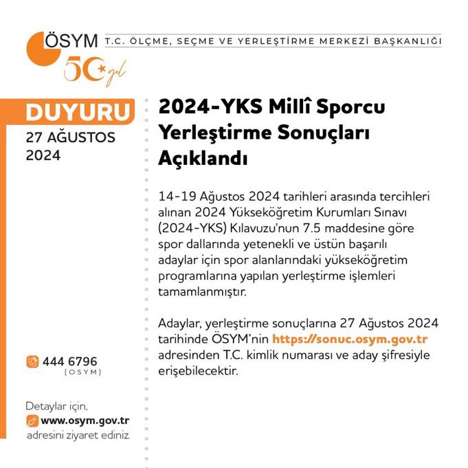 2024 Yükseköğretim Kurumları Sınavı'nda Milli Sporcuların Yerleştirme Sonuçları Açıklandı