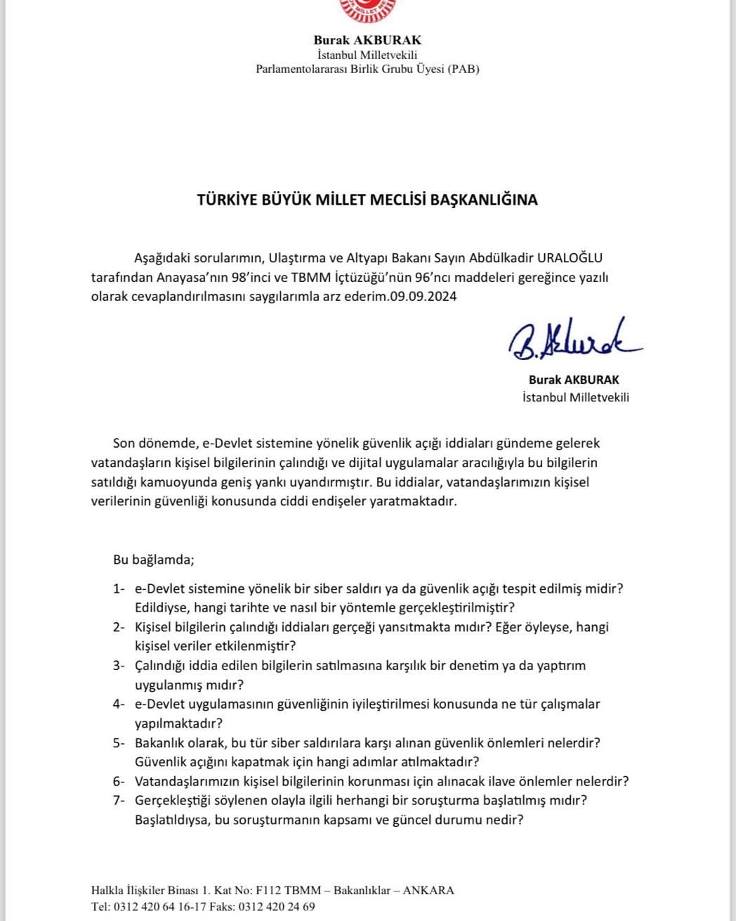 İYİ Parti, E-Devlet Güvenliği Konusunda Hükümete Soru Önergesi Sundu