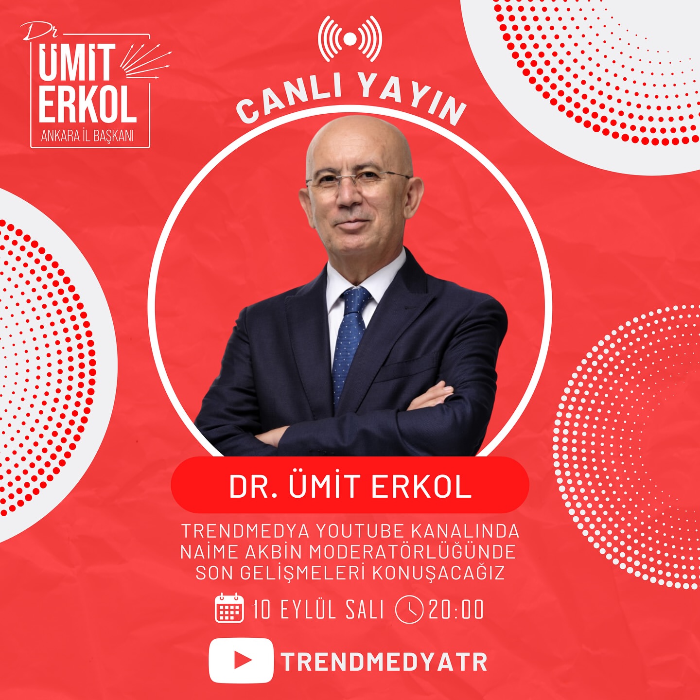 CHP Ankara İl Başkanı Ümit Erkol TRend MEDYA'da Programa Katılacak