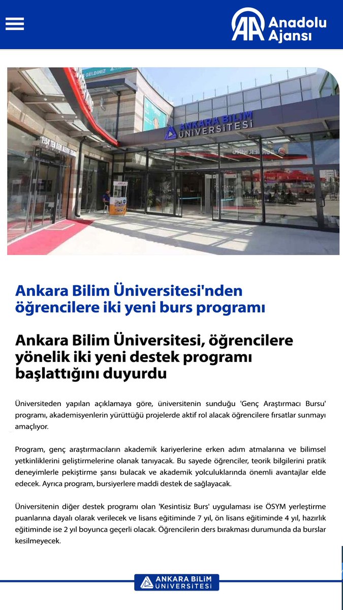 Ankara Bilim Üniversitesi Öğrencilere Yeni Burs Programları Sunuyor