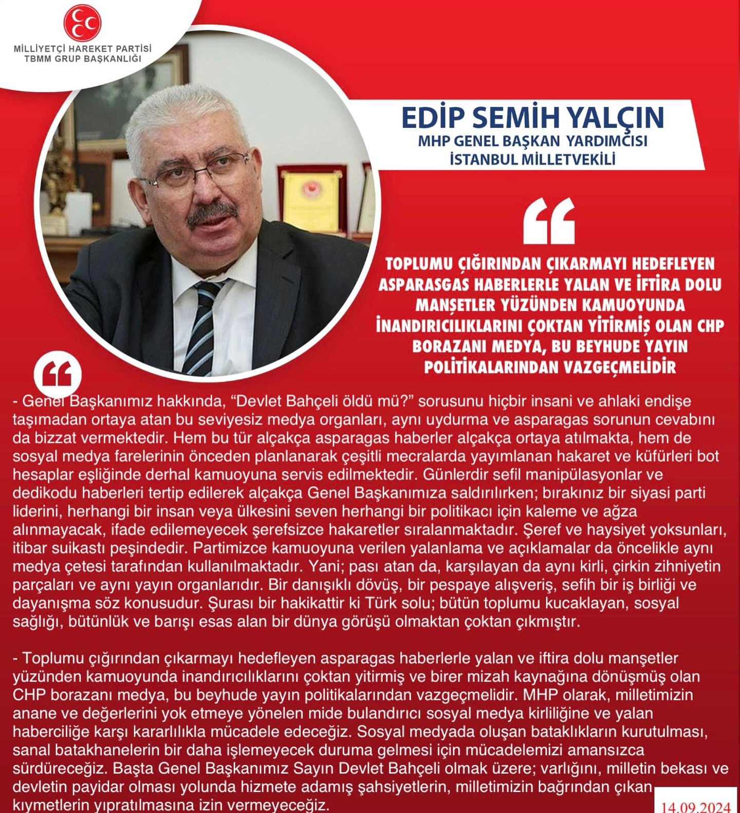 Prof. Dr. E. Semih Yalçın, Medyanın Toplumu Yanıltan Haberlerinden Şikayetçi