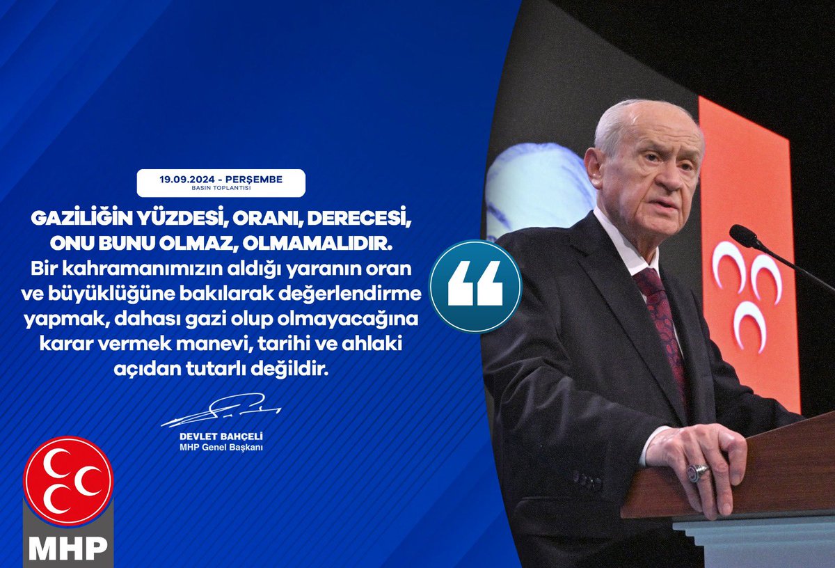 MHP Genel Başkanı Devlet Bahçeli'den Gaziliğin Adil Bir Temele Oturtulması Çağrısı