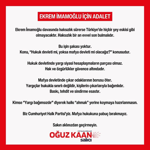 Ekrem İmamoğlu Davası Üzerine Açıklama: Hukuk Devleti mi, Mafya Devleti mi?