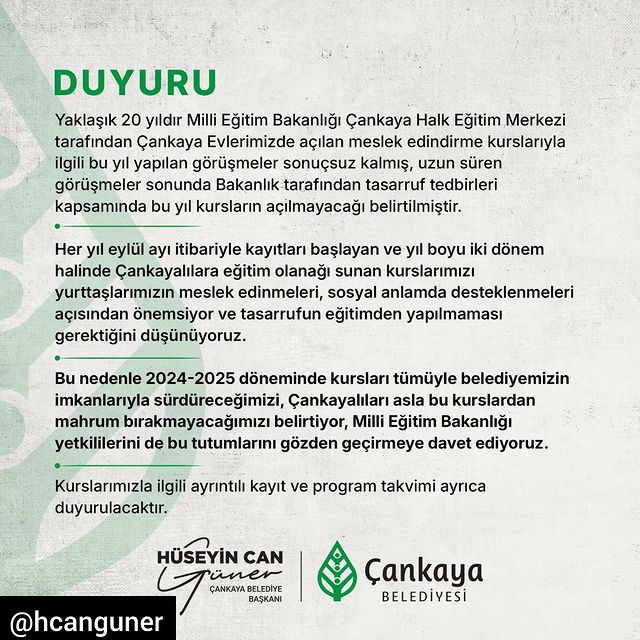 Çankaya Belediyesi, Meslek Edindirme Kurslarının Devam Edeceğini Duyurdu