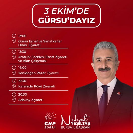 CHP Bursa İl Başkanlığı Gürsu'da Çeşitli Etkinlikler Düzenleyecek