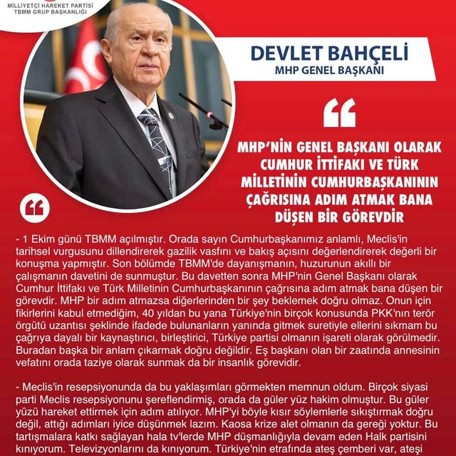 MHP Genel Başkanı Devlet Bahçeli Türk Milletine Çağrıda Bulundu