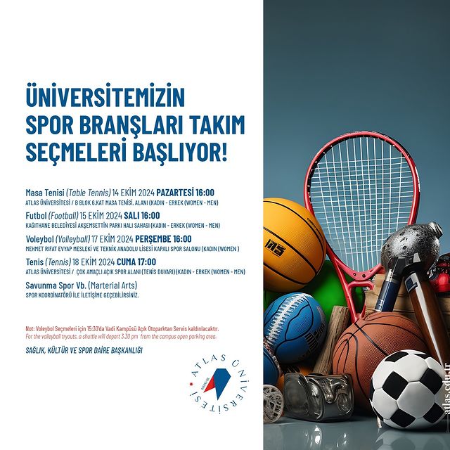 Atlas Üniversitesi Spor Branşları Takım Seçmeleri