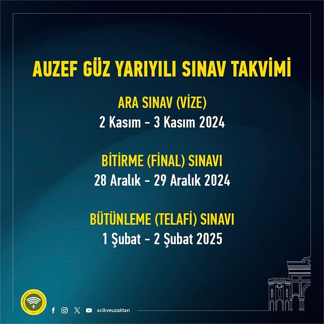 İstanbul Üniversitesi AUZEF, Güz Yarıyılı Sınav Tarihlerini Açıkladı