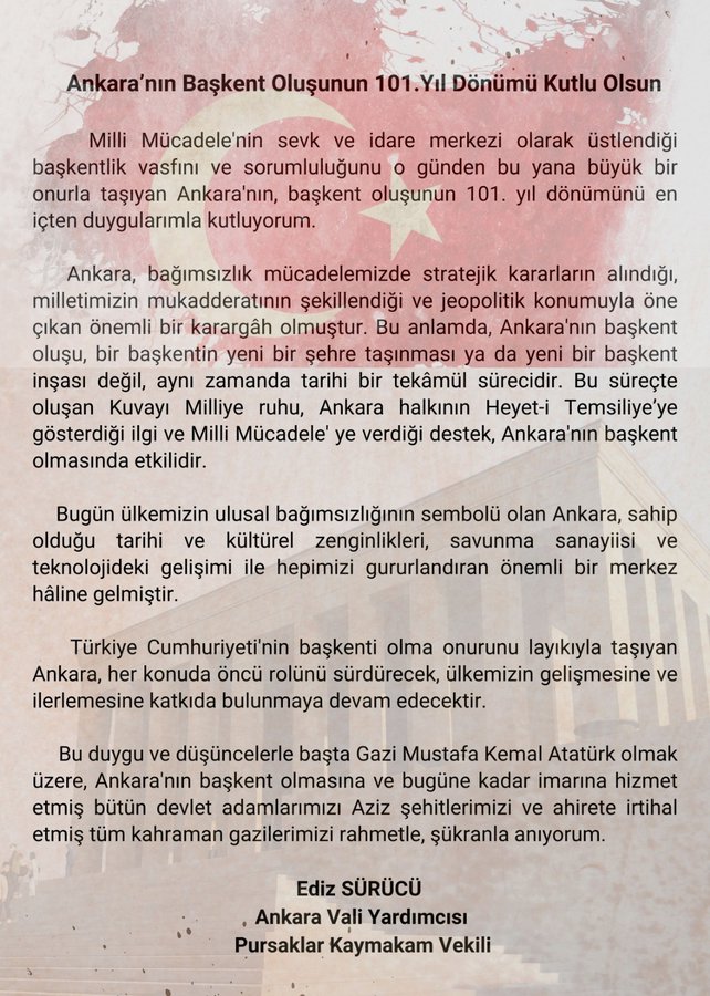 Ankara'nın Kurtuluşunun 101. Yıl Dönümü