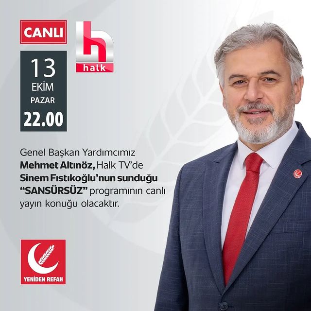 YRP Genel Başkan Yardımcısı Mehmet Altınöz, Halk TV'de Sansürsüz Programında Canlı Olarak İzleyicilerle Buluşacak