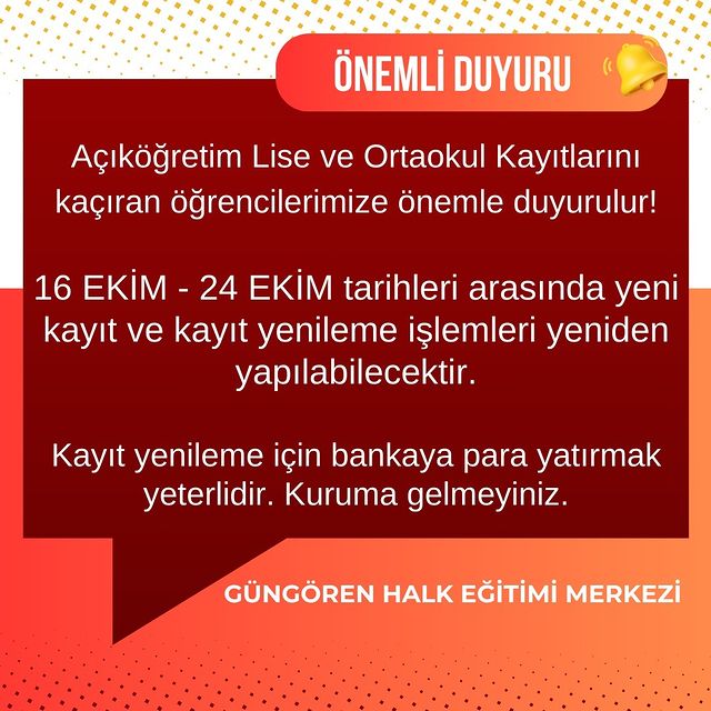 Açıköğretim Lise ve Ortaokul Kayıtları için Kritik Tarih