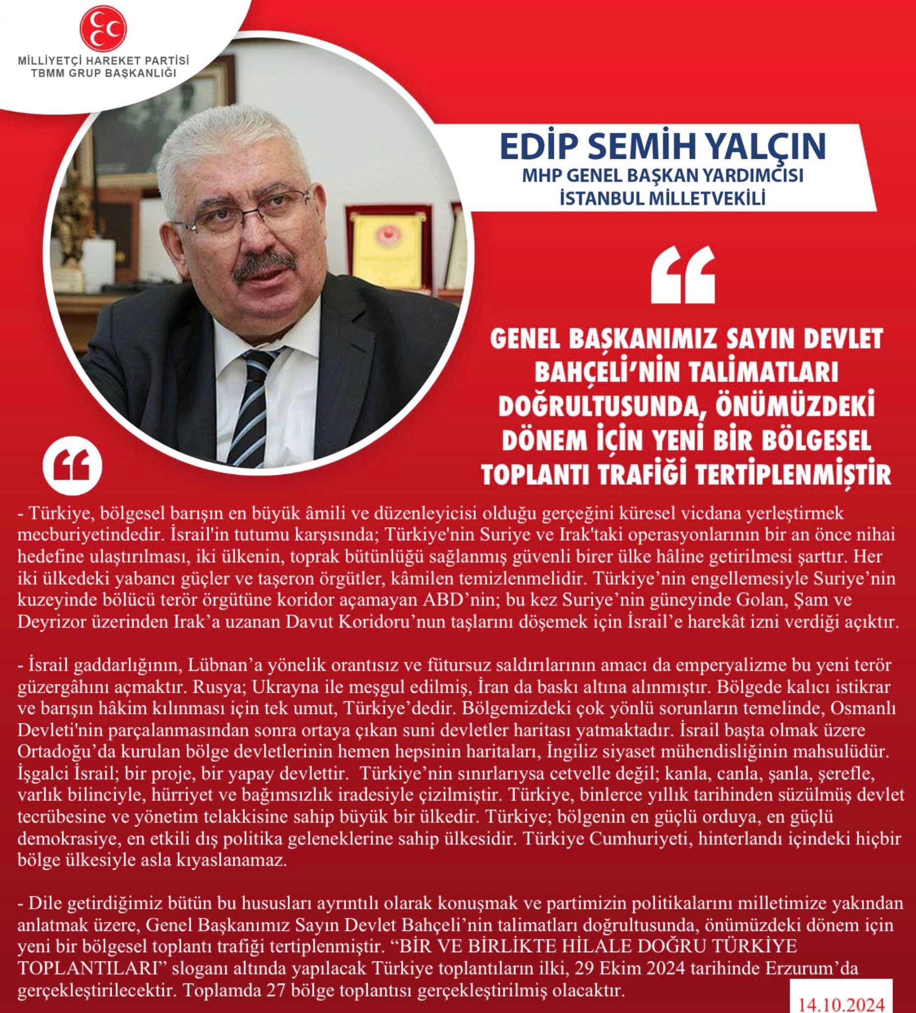 MHP Genel Başkan Yardımcısı Prof. Dr. E. Semih Yalçın, Partinin İletişim ve Etkileşim Süreçlerini Geliştirmek İçin Bölgesel Toplantı Programı Başlattı