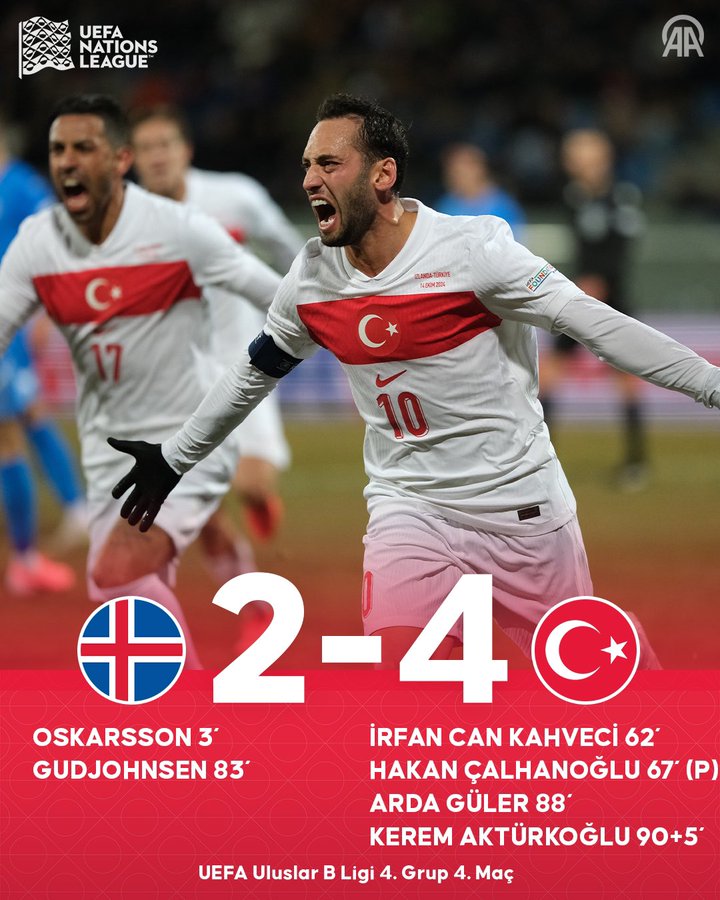 A Milli Futbol Takımı, İzlanda'yı 4-2 mağlup ederek önemli bir zafer elde etti