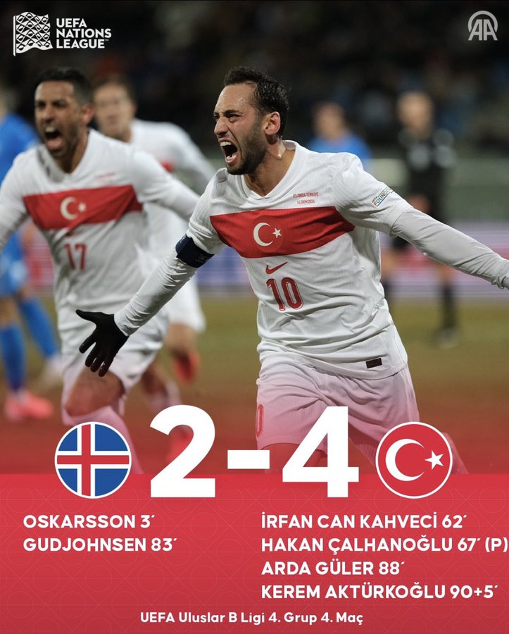 A Milli Takım, UEFA Uluslar B Ligi 4. Grup'taki İzlanda maçını 4-2 kazandı