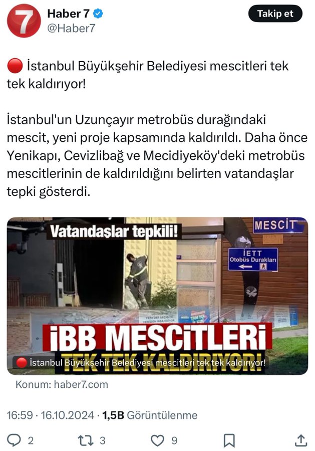 İstanbul Büyükşehir Belediyesi'nden Mescit İddialarına Yanıt