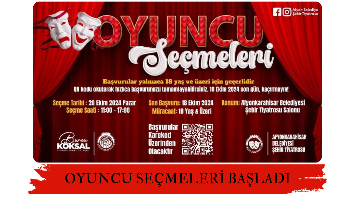 AFYON BELEDİYE ŞEHİR TİYATROSU İÇİN SEÇMELER BAŞLIYOR.